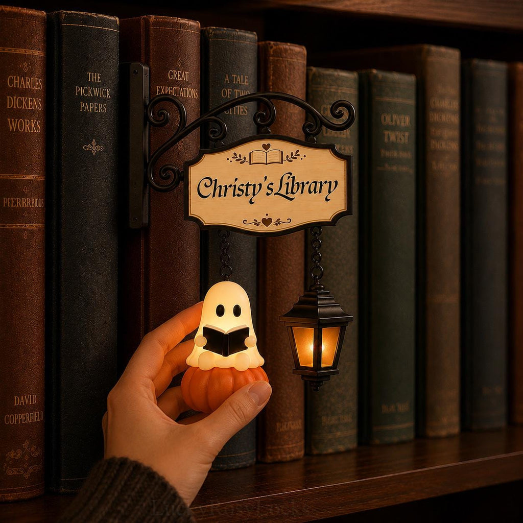Personalized Reading Ghost Bookshelf Lamp, Halloween Book Nook Decor, Custom Library Light for Book Lovers