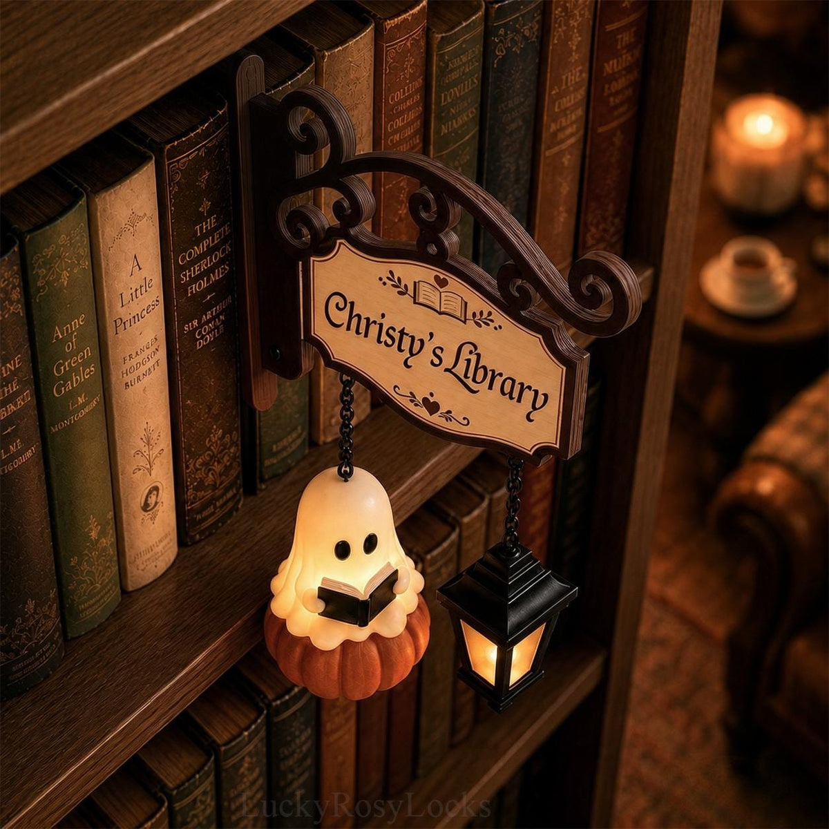 Personalized Reading Ghost Bookshelf Lamp, Halloween Book Nook Decor, Custom Library Light for Book Lovers