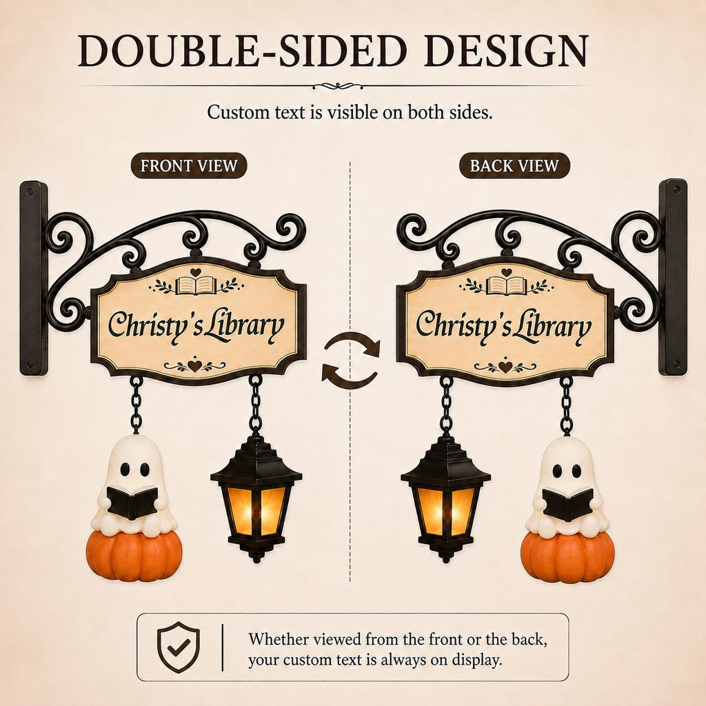 Personalized Reading Ghost Bookshelf Lamp, Halloween Book Nook Decor, Custom Library Light for Book Lovers