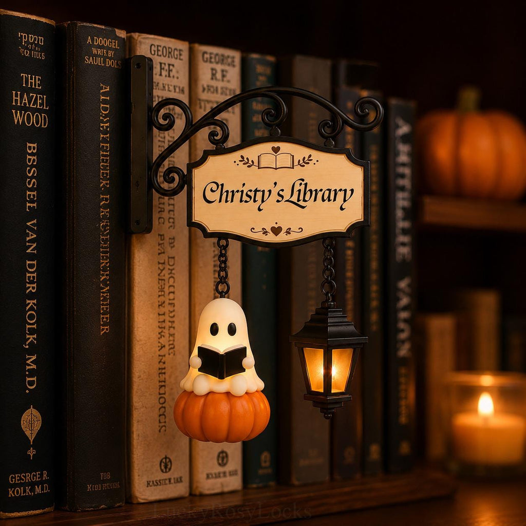 Personalized Reading Ghost Bookshelf Lamp, Halloween Book Nook Decor, Custom Library Light for Book Lovers