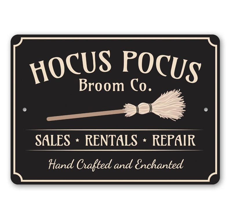 Hocus Pocus Witch Metal Sign, Halloween Broom Wall Decor, Spooky Witchy Home Decoration, Vintage Halloween Gift