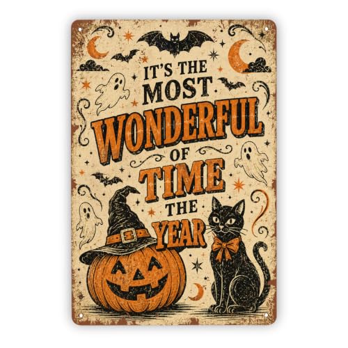 Cute Halloween Metal Sign, Vintage Halloween Wall Decor, Seasonal Quote Sign, Spooky Fall Home Decoration, Rustic Halloween Art