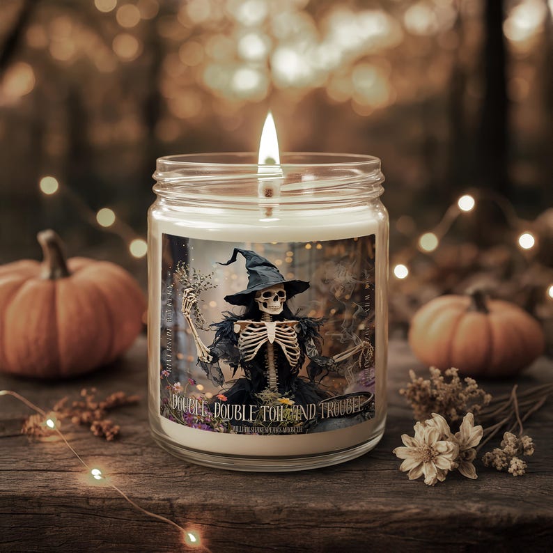 🧙‍♀️ Skeleton Witch Candle, Double Double Toil and Trouble, Magical Soy Wax Candle, Halloween & Dark Academia Decor 🕯️💀 (Copy)
