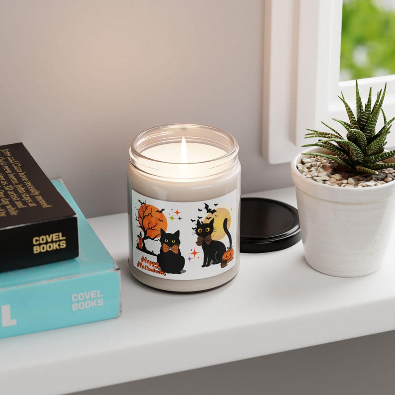 Halloween Cat Soy Candle, Black Cat Fall Candle, Spooky Autumn Home Fragrance, Halloween Home Decor, Cat Lover Gift