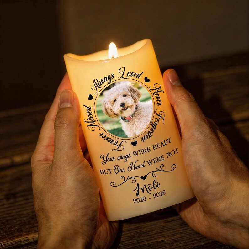 Personalized Pet Memorial LED Candle, Custom Dog Photo Remembrance Candle, Personalized Pet Loss Gift, In Loving Memory Decor