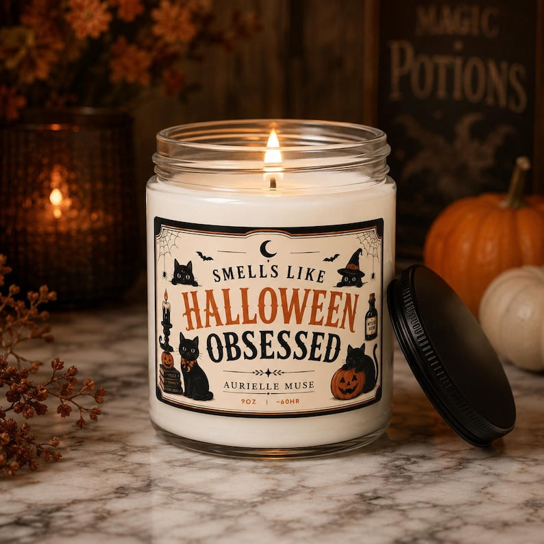 Smells Like Halloween Obsessed Candle, Black Cat Halloween Candle, Classic Spooky Season Decor, Halloween Lover Gift, Cat Lover Candle, Fall Decor