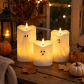 Ghost LED Candle, Halloween Flameless Candle with Remote & Timer, Spooky Table Decor, Pumpkin Fall Home Decoration