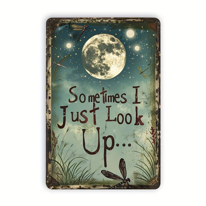 Moon Quote Metal Sign – Celestial Dragonfly Wall Decor, Boho Bedroom Art, Mystical Moon Wall Plaque