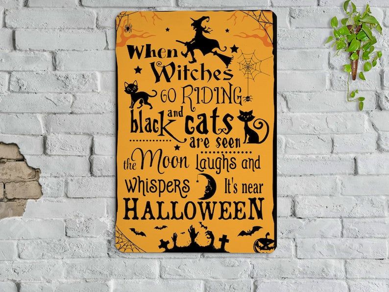 Witch Black Cat Moon Metal Sign, Bewitching Halloween Wall Decor, Witchcraft Gothic Wall Art, Spooky Cat Halloween Sign, Witchy Home & Porch Decor