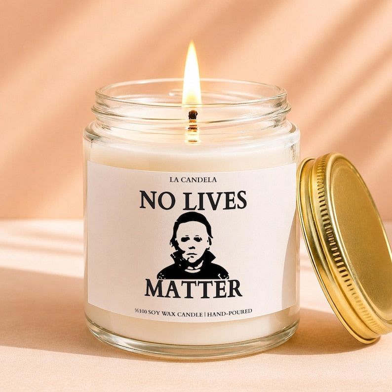 Funny Horror Candle, No Lives Matter Candle, Spooky Halloween Candle, Creepy Fall Decor, Slasher Movie Fan Gift, Horror Lover Gift