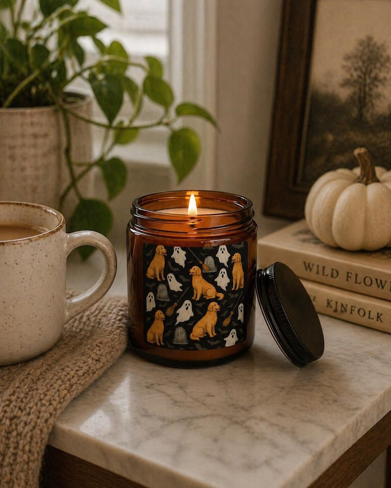 Golden Retriever Halloween Candle, Spooky Dog Mom Fall Candle, Halloween Dog Lover Decor, Cute Puppy Candle, Autumn Home Decor, Halloween Gift (Copy)