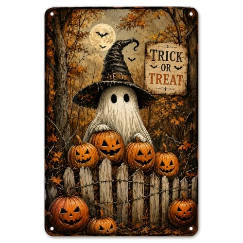Halloween Trick or Treat Garden Metal Sign, Spooky Outdoor Wall Decor, Rustic Pumpkin Halloween Yard Decoration, Fall Garden Sign (Copy)