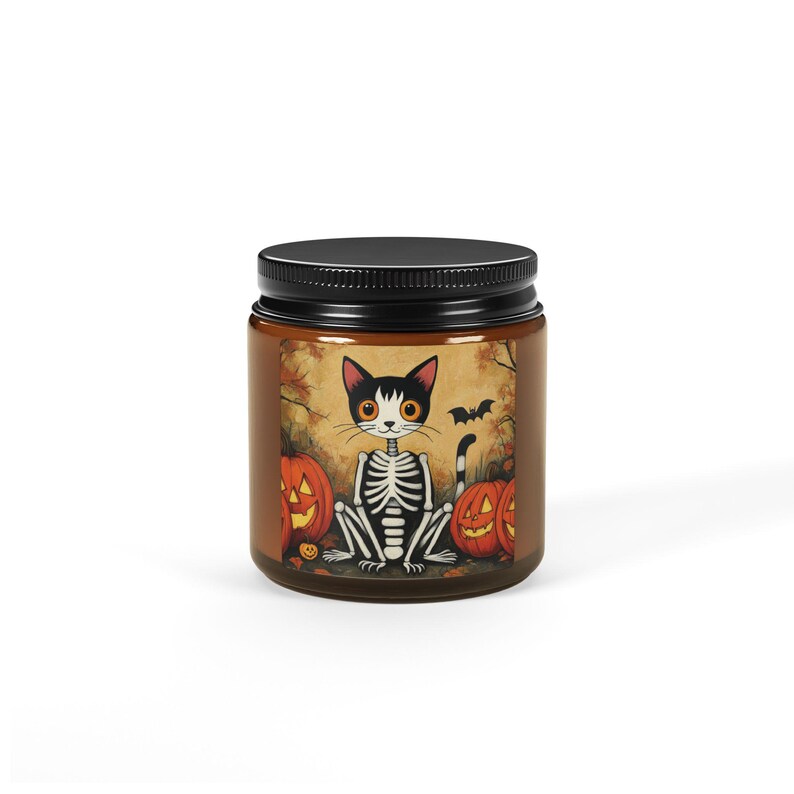 Enchanted Cat Skeleton Candle, Natural Soy Wax Halloween Candle, Spooky Cat Lover Decor, Gothic Witchy Candle, Halloween Home Decor, 4oz 9oz Gift
