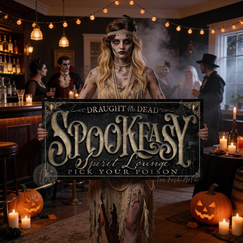 Spookeasy Halloween Sign, Vintage Halloween Bar Wall Decor, Spooky Porch Sign, Halloween Party Wall Art, Rustic Ghost Pumpkin Decoration (Copy)