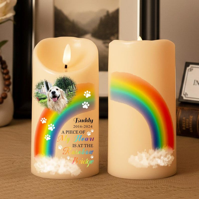 Personalized Pet Photo Memorial LED Candle, Custom Dog Cat Picture Remembrance Light, Flameless Pet Sympathy Gift, Christmas Memorial Keepsake for Her Him