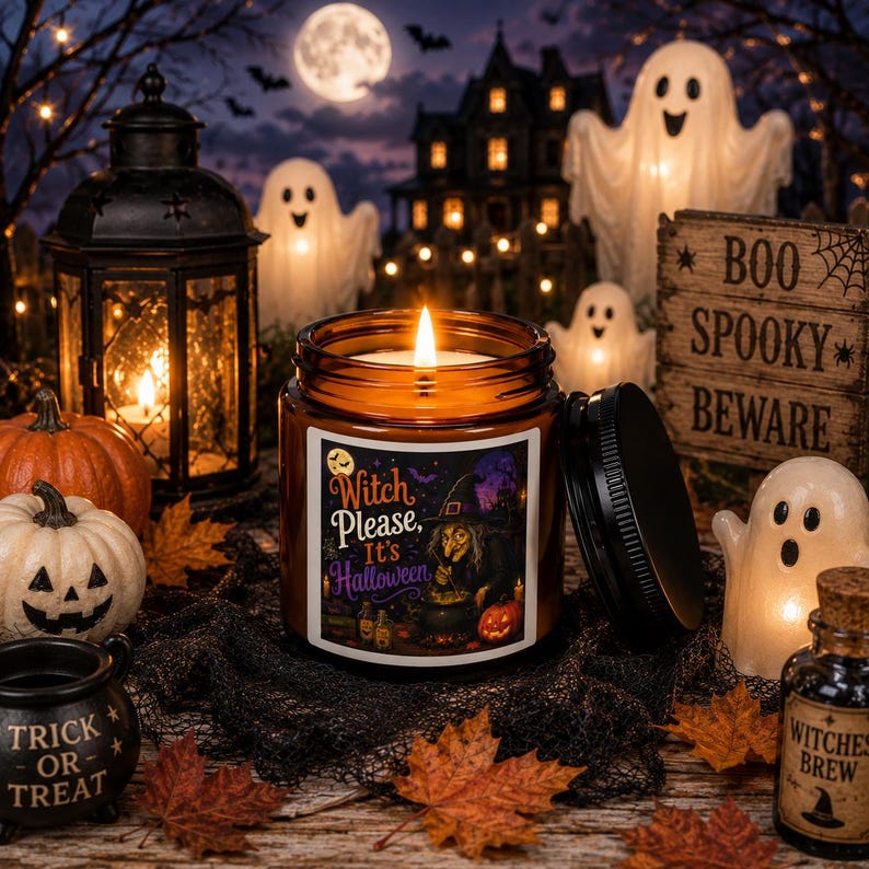 Witch Please It's Halloween Candle, Amber Jar Soy Candle, Funny Witchy Halloween Decor, Spooky Fall Candle, Gothic Home Decor, Halloween Gift