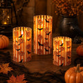Halloween LED Pillar Candle, Flameless Pumpkin & Bat Candle, Vintage Orange Spooky Table Decor, Fall Home Decoration