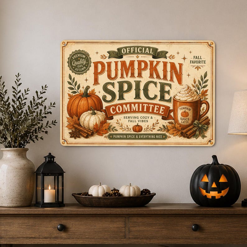 Pumpkin Spice Committee Metal Sign, Pumpkin Spice Lover Fall Decor, Vintage Halloween Wall Art, Rustic Pumpkin Sign, Autumn Home Decor