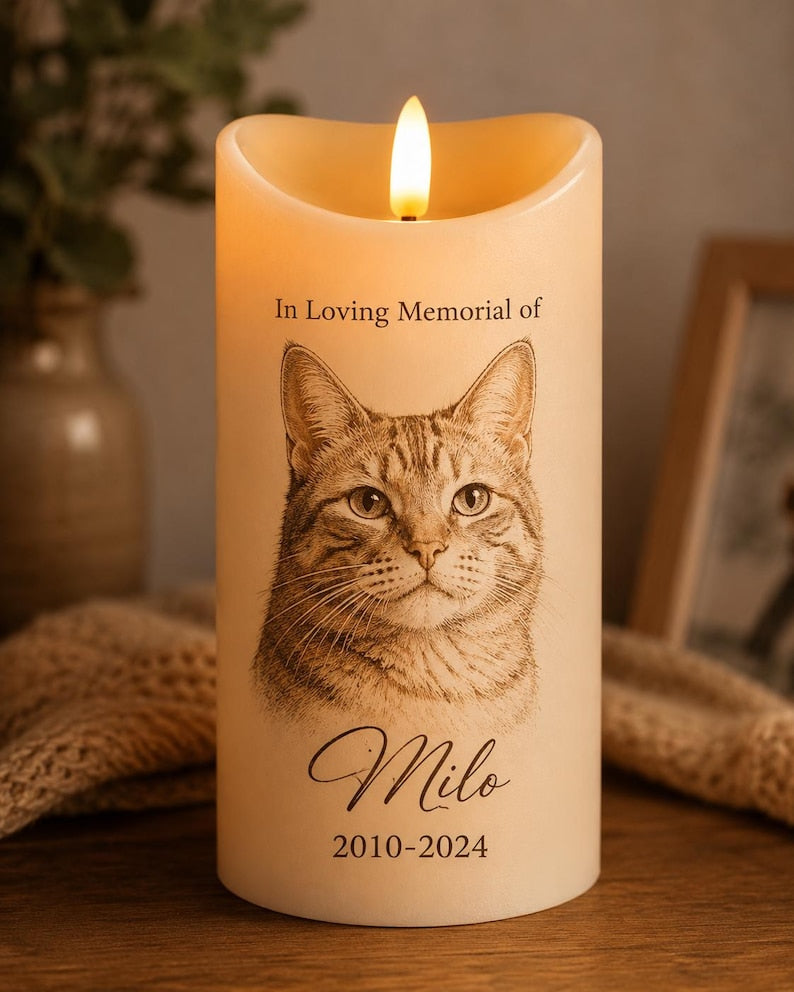 In Loving Memory Pet LED Candle, Custom Dog Cat Photo Memorial Light, Rainbow Bridge Remembrance Decor, Personalized Sympathy Keepsake, Pet Lover Gift