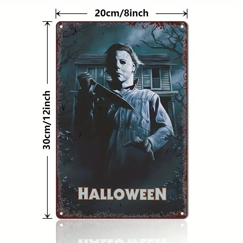 Halloween Horror Comic Metal Tin Sign, Slasher Movie Inspired Wall Art, Vintage Spooky House Decor, Horror Fan Gift, Gothic Halloween Plaque