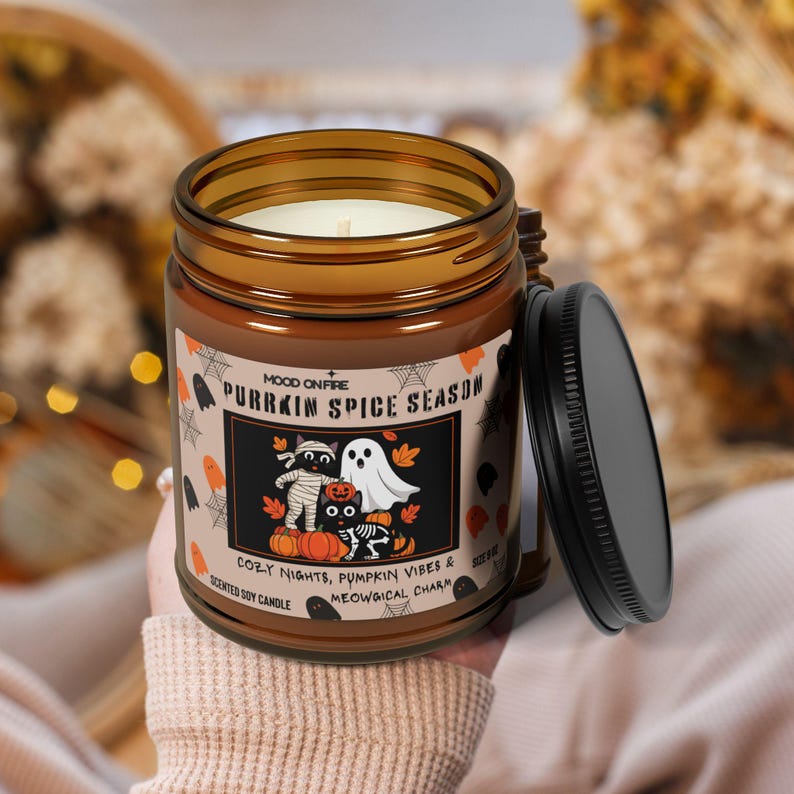 Halloween Cat Candle, Pumpkin Spice Soy Candle, Black Cat Fall Decor, Spooky Autumn Candle, Halloween Home Decor, Cat Lover Gift (Copy)