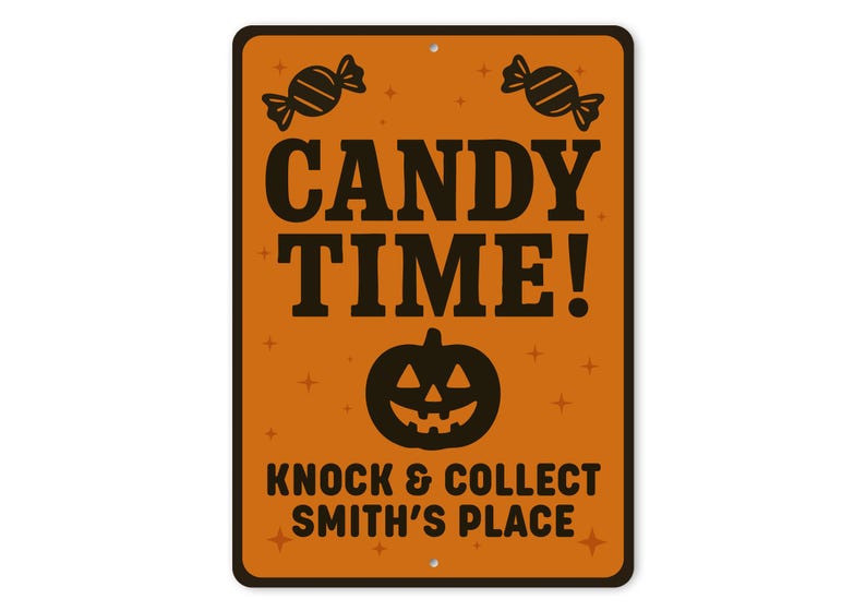 🍬 Candy Time Metal Sign, Halloween Trick or Treat Sign, Personalized Candy Bar & Candy Shop Wall Decor