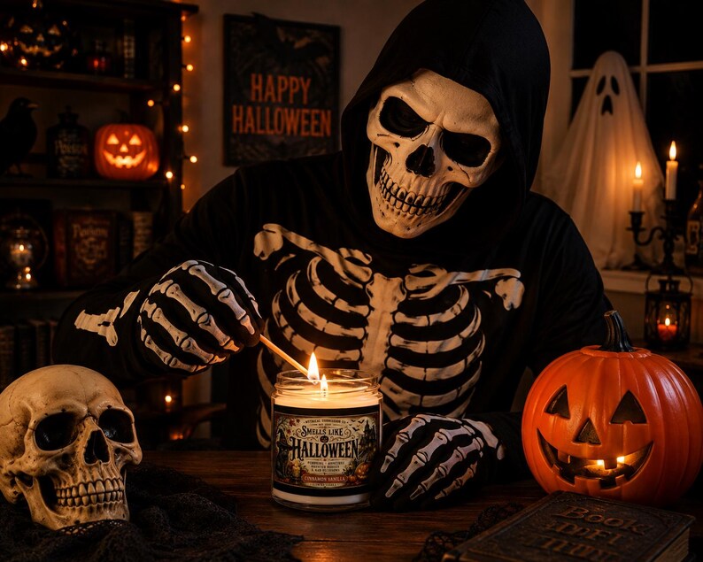 🎃 Halloween Candle, Cinnamon Vanilla Scent, Haunted House Decor, Black Cat Spooky Candle 🐈‍⬛🕯️