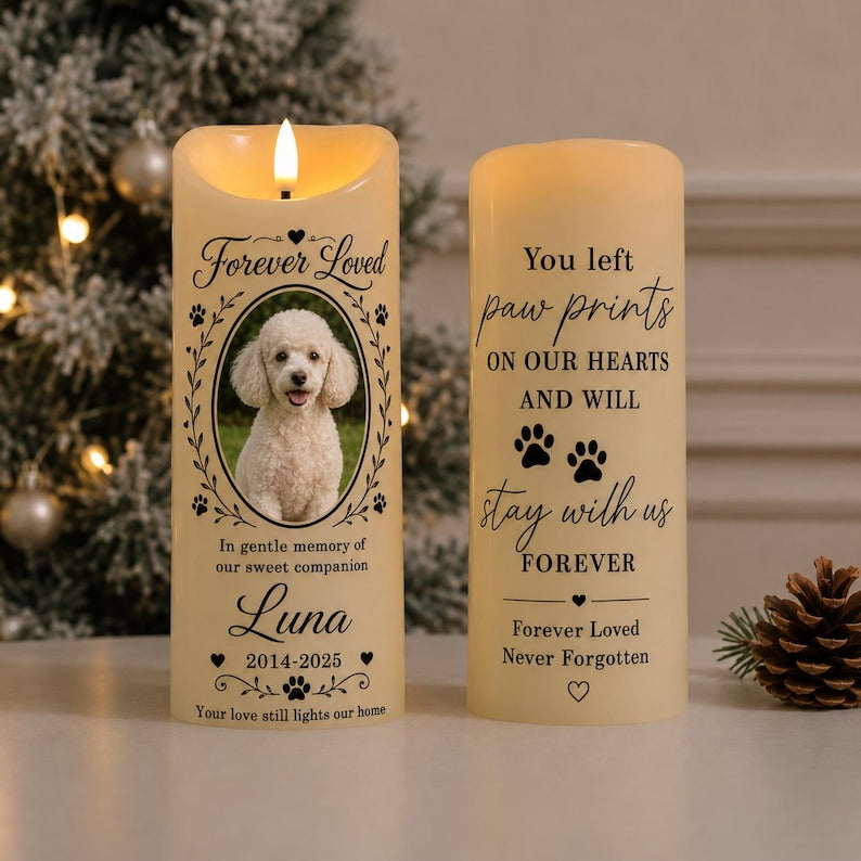 Personalized Pet Memorial LED Candle, Custom Dog Photo Remembrance Gift, Double-Sided Rainbow Bridge Candle, Pet Loss Sympathy Keepsake
