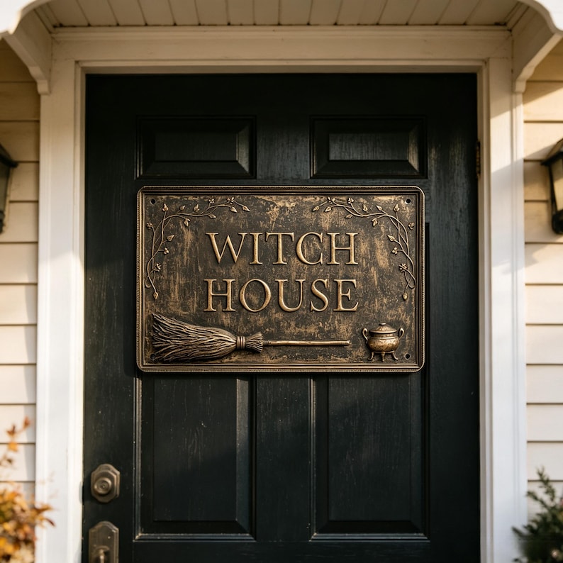 Witch House Vintage Metal Sign, Funny Halloween Wall Decor, Witchy Porch Sign, Spooky Garage Bar Decor, Woman Cave Garden Sign, Halloween Gift