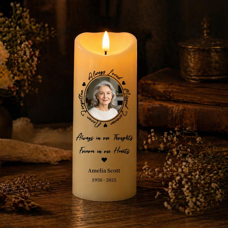 Personalized Photo LED Candle, Custom Sympathy Candle, Bereavement Gift for Family, Personalized Photo Remembrance Gift, In Loving Memory Decor