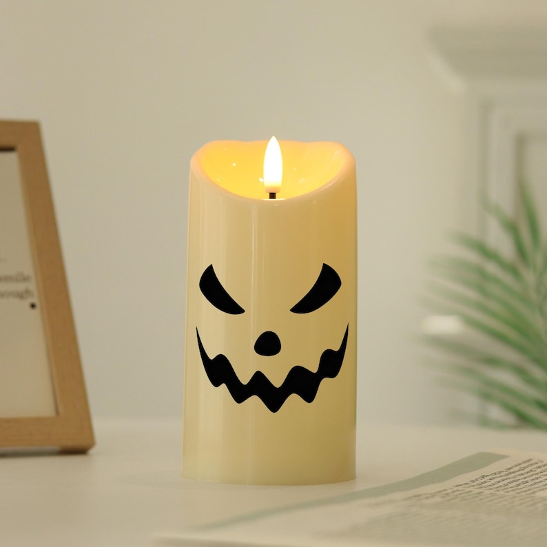 🎃👻 Halloween Spooky Face Jack-O'-Lantern LED Candle 🕯️🧡