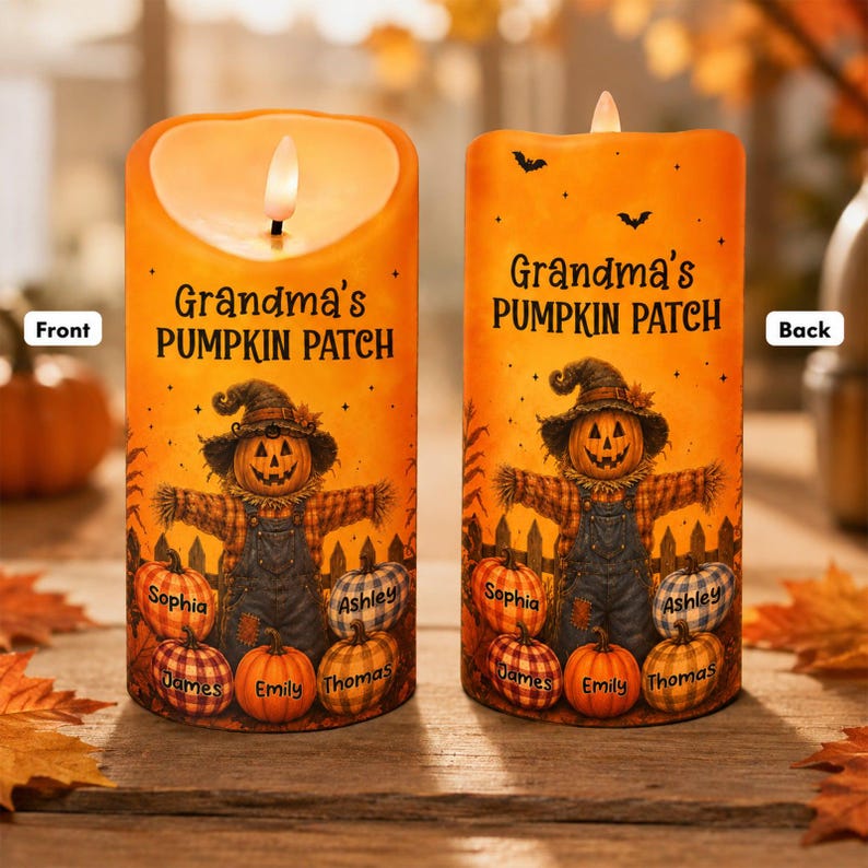 🎃👵 Personalized Grandma’s Pumpkin Patch LED Candle 🕯️🍂