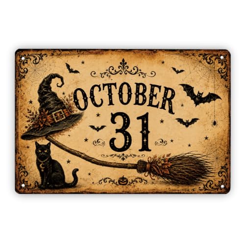 Rustic Halloween Metal Sign, Vintage October Wall Decor, Spooky Fall Home Decoration, Antique Halloween Seasonal Sign