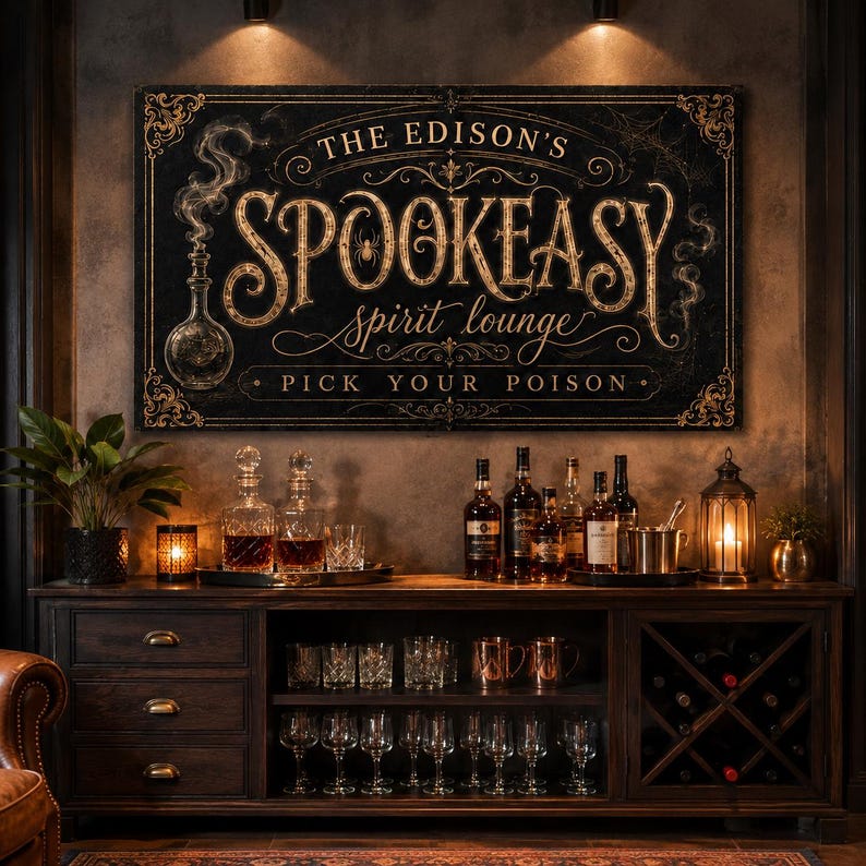 Spookeasy Metal Sign, Gothic Halloween Bar Wall Decor, Vintage Spirit Lounge Sign, Spooky Porch Decoration, Halloween Party Gift