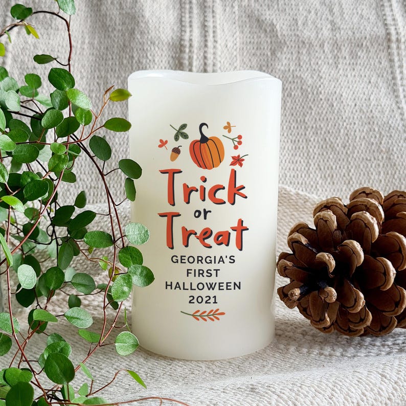 🎃🍬 Personalized Trick or Treat Halloween LED Candle 🕯️👻