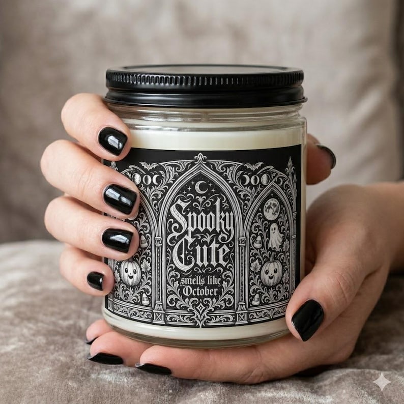 Spooky Cute Candle | Smells Like October Scented Soy Wax Candle | Witchy Halloween Ghost Pumpkin Decor | Fall Gift