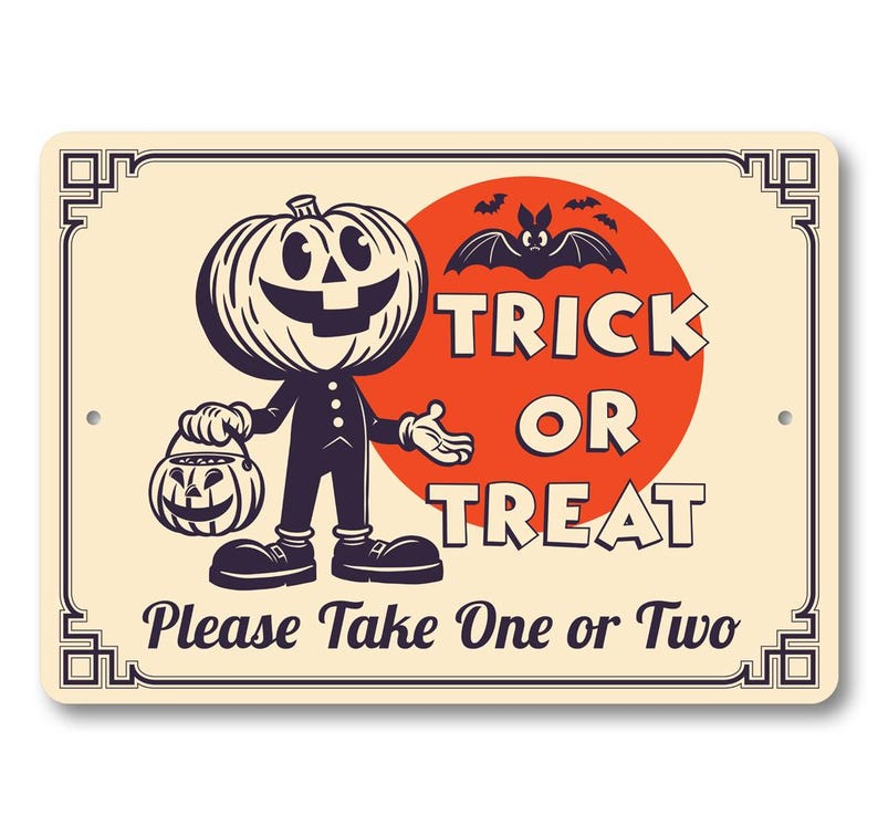Trick or Treat Metal Sign, Retro Halloween Door Sign, Vintage Halloween Porch Decor, Spooky Wall Art, Seasonal Fall Home Decoration