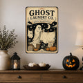 Ghost Laundry Co Metal Sign, Washed Daily Laundry Room Wall Decor, Cute Ghost Halloween Sign, Vintage Spooky Home Decoration