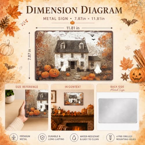Farmhouse Halloween Metal Sign, Halloween Ghost Wall Decor, Rustic Spooky Home Decoration, Vintage Fall Halloween Sign