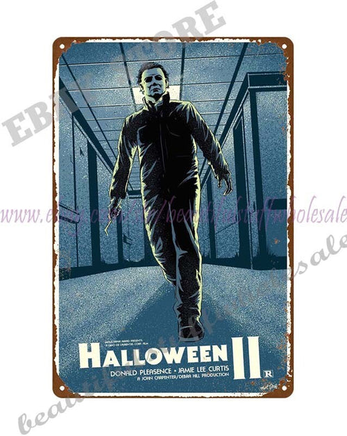 1981 Halloween Horror Movie Poster Metal Tin Sign, Vintage Slasher Wall Art, Retro Garage & Man Cave Decor, Spooky Collectible Gift
