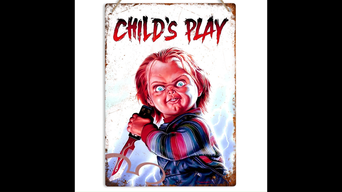 Child’s Play Horror Metal Sign, Creepy Doll Movie Wall Art, Vintage Halloween Horror Plaque, Spooky Room Decor, Scary Film Fan Gift