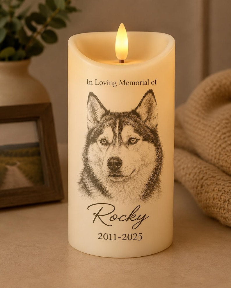In Loving Memory Pet LED Candle, Custom Dog Cat Photo Memorial Light, Rainbow Bridge Remembrance Decor, Personalized Sympathy Keepsake, Pet Lover Gift
