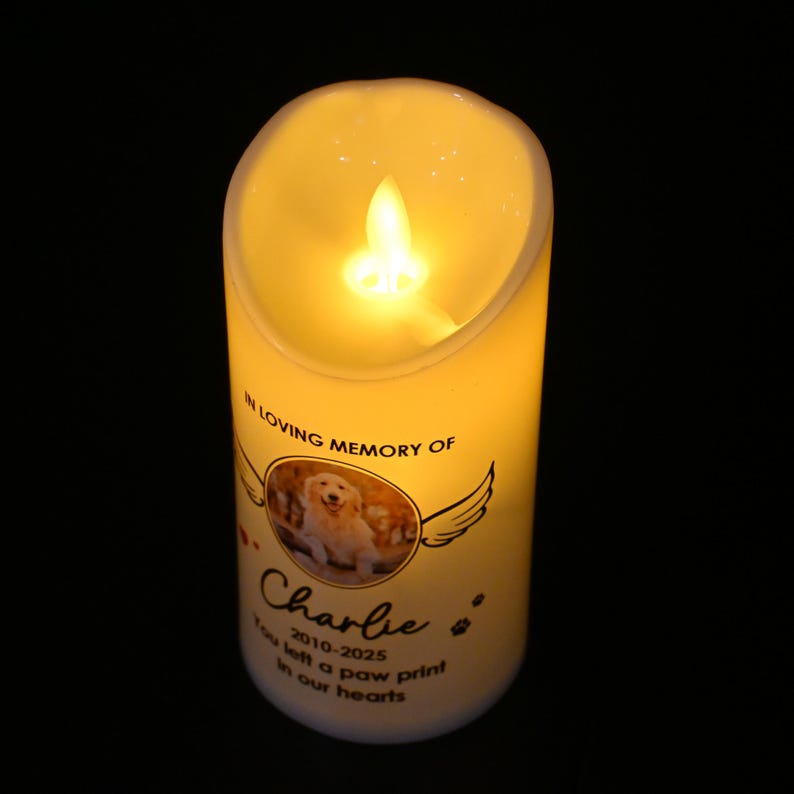 Personalized Pet Memorial LED Candle with Photo, Custom Dog & Cat Remembrance Light, Pet Loss Gift, Pet Sympathy Keepsake, In Loving Memory Decor
