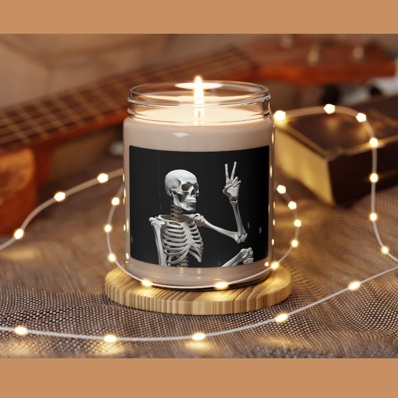 Skeleton Peace Candle | Funny Halloween Scented Soy Wax Candle | Spooky Skeleton Home Decor | Halloween Gift