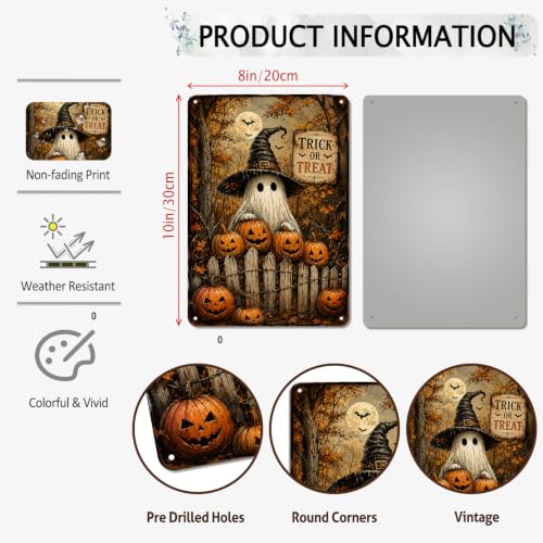 Halloween Trick or Treat Garden Metal Sign, Spooky Outdoor Wall Decor, Rustic Pumpkin Halloween Yard Decoration, Fall Garden Sign (Copy)