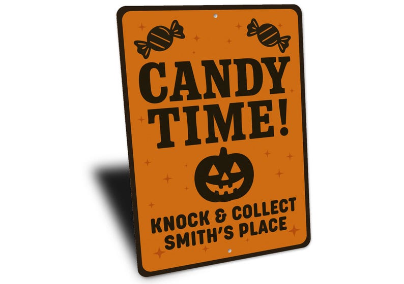 🍬 Candy Time Metal Sign, Halloween Trick or Treat Sign, Personalized Candy Bar & Candy Shop Wall Decor