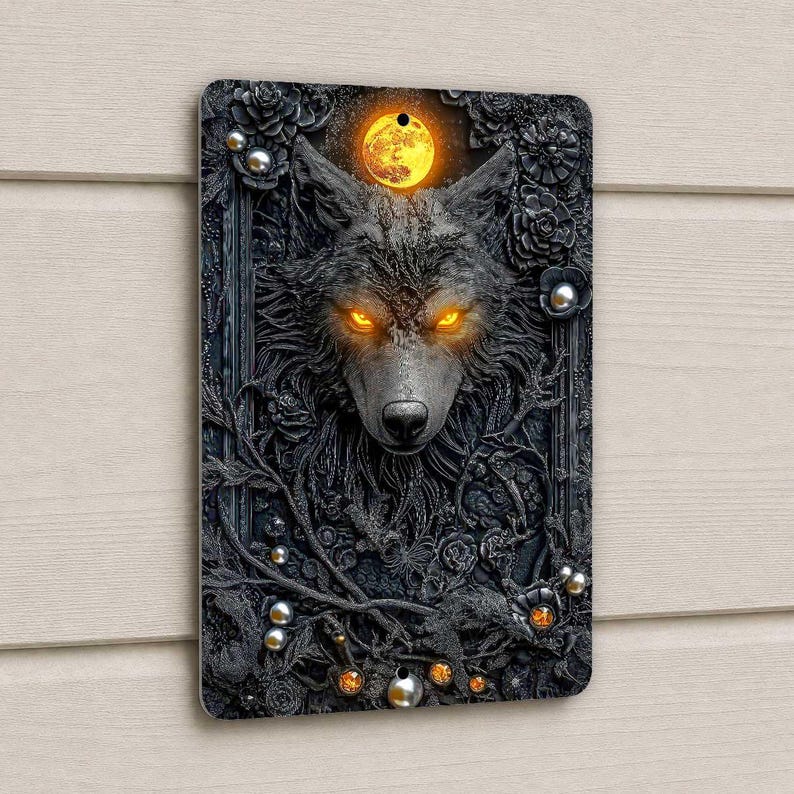 Werewolf Halloween Metal Sign, Spooky Wolf Wall Decor, Halloween Wreath Sign, Gothic Monster Wall Art, Rustic Fall Decoration