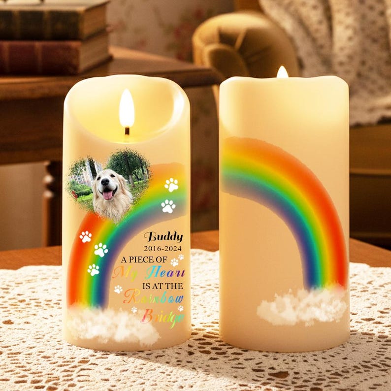 Personalized Pet Photo Memorial LED Candle, Custom Dog Cat Picture Remembrance Light, Flameless Pet Sympathy Gift, Christmas Memorial Keepsake for Her Him