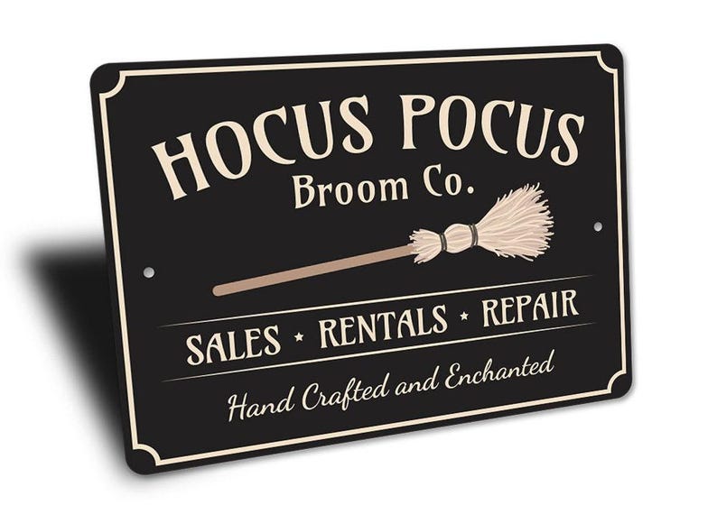 Hocus Pocus Witch Metal Sign, Halloween Broom Wall Decor, Spooky Witchy Home Decoration, Vintage Halloween Gift