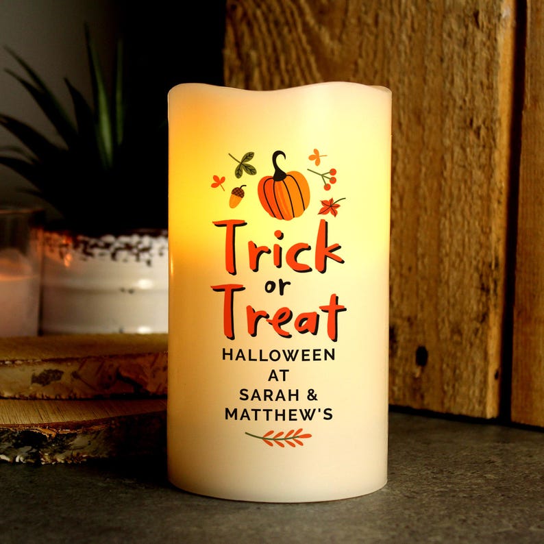 🎃🍬 Personalized Trick or Treat Halloween LED Candle 🕯️👻